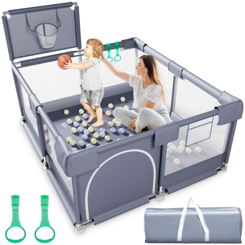 Photo 1 of ***BALLS NOT INCLUDED*** TEAYINGDE Baby Playpen, Play Yard, Baby Playards, 50"x50" Infant Travel Fence with Basket, Gray