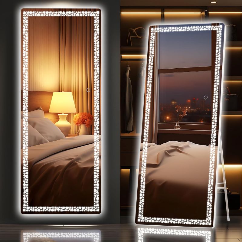 Photo 1 of ***DESIGN COLORS MAY VARY//STOCK PHOTO FOR REFERENCE ONLY*** 55" x 17" Led Mirror Full Length, Full Length Mirror with Lights Poker Flower Pattern, LED Full Length Mirror, Wall Mounted Mirror 