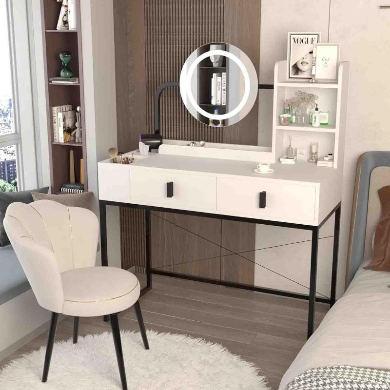 Photo 1 of ***STOCK PHOTO FOR REFERENCE ONLY STYLE MAY VARY*** Makeup Vanity Desk with Mirror and Lights, Cute Vanity Makeup Table, Vanity Table for Bedroom with Lots Storage, 3 Lighting Modes, 40.15in(L)