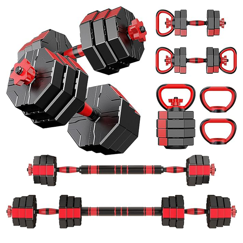 Photo 1 of BESTSLE Smart Dumbbells Set , 44 lbs. 4-in-1 Adjustable Interchangeable Dumbbell, Barbell, and Kettlebell Weight Set, Black+Red