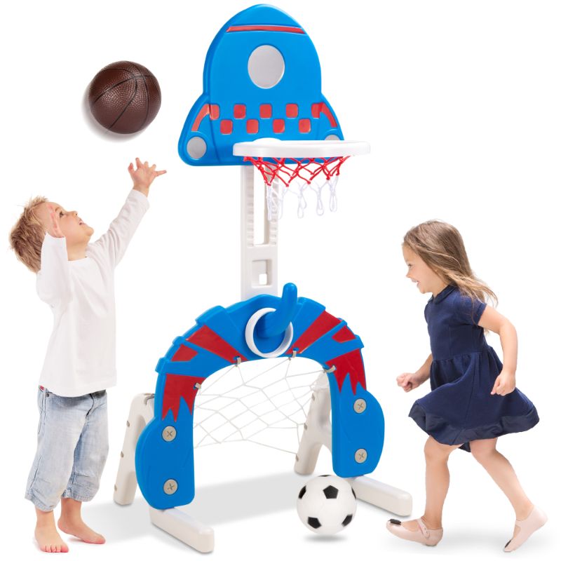 Photo 1 of Best Choice Products 3-in-1 Toddler Basketball Hoop Sports Activity Center Grow With Me Play Set w/ Soccer, Ring Toss