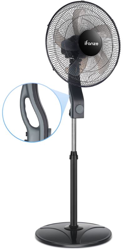 Photo 1 of iFanze 16" Oscillating Pedestal Fan, 5 Blades 3 Speeds Quiet Stand up Fan, Easy to Carry Adjustable Height and Tilt Electric Standing Fan for Home Bedroom, Black