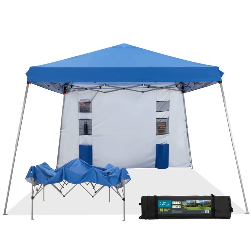 Photo 1 of 2' W x 12' D Pop-up Canopy Blue Slant Leg Instant Gazebo with Side Wall