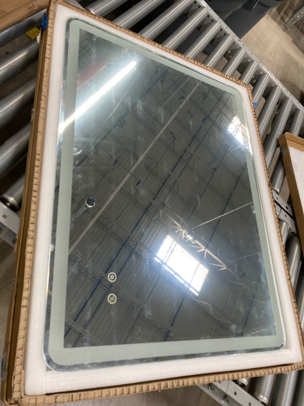 Photo 1 of ***SEE PHOTO FOR DAMAGE*** LED Mirror Illuminated Wall Mirror Anti-fog Bathroom Mirror with Touch Button, Silver