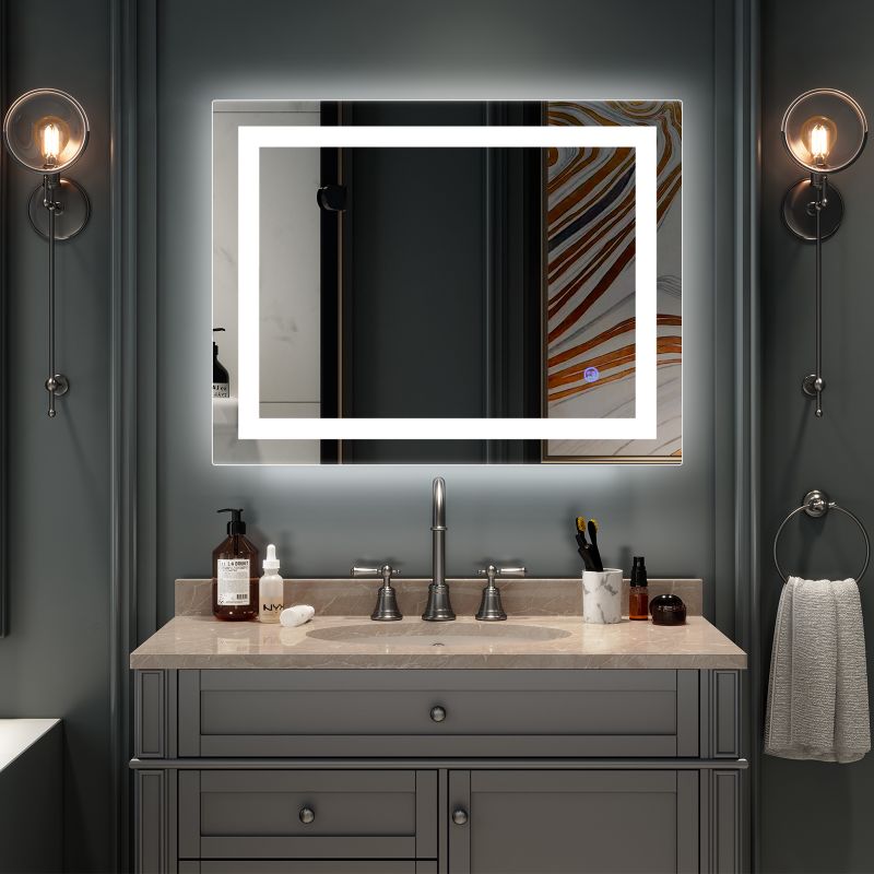 Photo 1 of ***SEE PHOTO FOR DAMAGE*** LED Mirror Illuminated Wall Mirror Anti-fog Bathroom Mirror with Touch Button, Silver