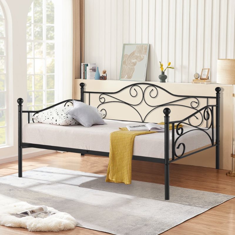 Photo 1 of ***FACTORY SEALED***VECELO Twin Size Metal Daybed, Victorian Platform Sofa Bed Frame for Living Guest Room, Black