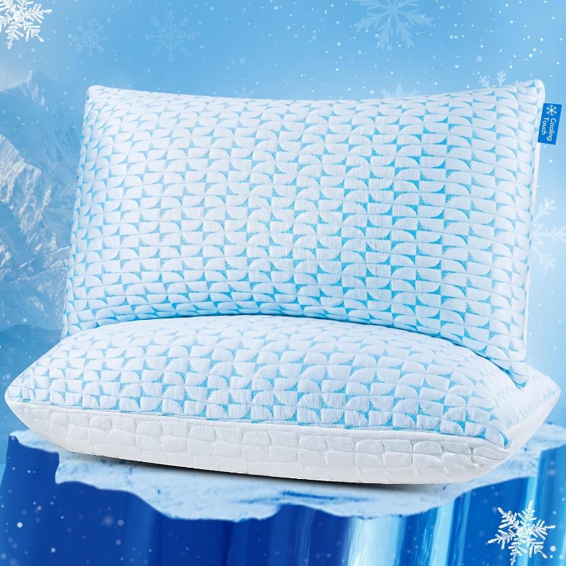 Photo 1 of ***ONE PILLOW ONLY*** QUTOOL Shredded Memory Foam Pillows King Size Set of 2 Firm, Adjustable Cooling Pillow for Side Sleeper, Supportive Fluffy Bed Pillows for Sleeping with Washable Removable Cover
