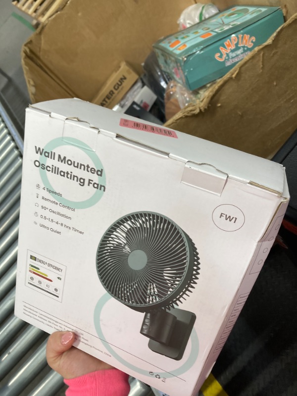 Photo 1 of LEMOISTAR 8 Inch Small Wall Mounted Fan with Remote Control, 90°Oscillating, 4 Speeds High Velocity, Timer, Adjustable Tilt, 70Inch Cord Ultra Quiet, for RV Bedroom Home Office Carage-Green