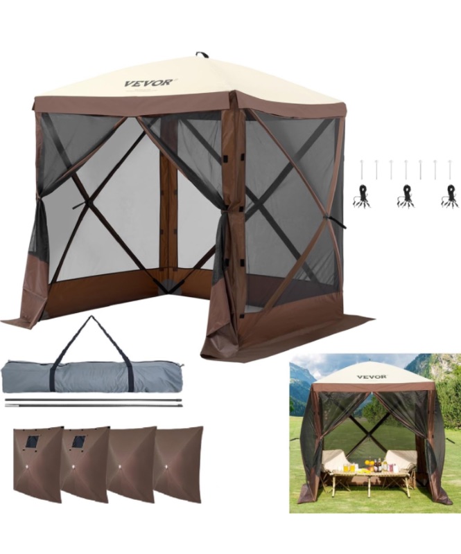 Photo 2 of ***read comments*** VEVOR Pop Up Gazebo Tent, Pop-Up Screen Tent 4 Sided Canopy Sun Shelter with 4 Removable Privacy Wind Cloths & Mesh Windows, 6x6FT Quick Set Screen Tent with Mosquito Netting, Brown