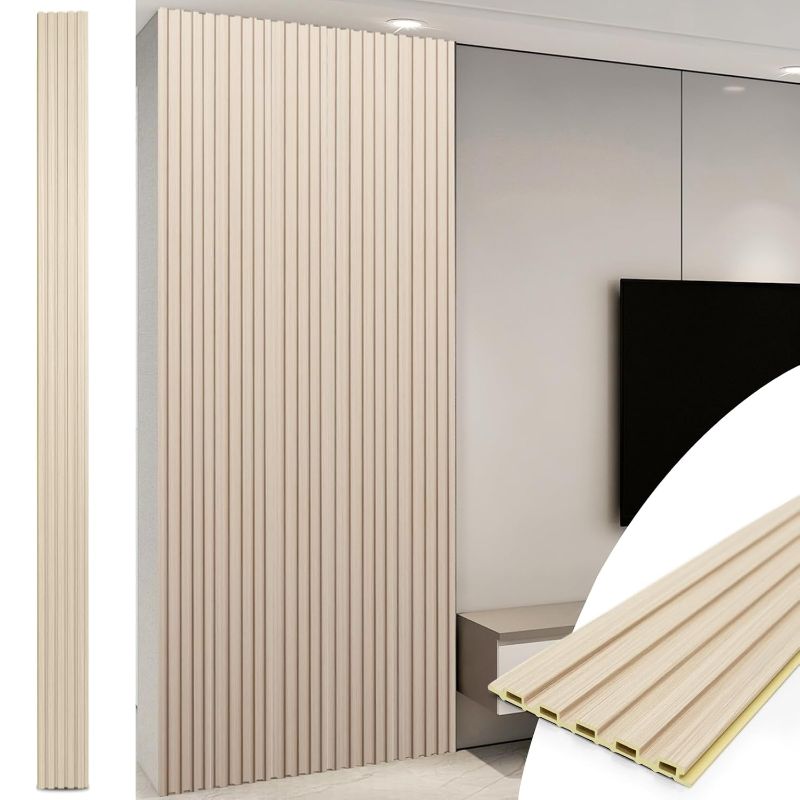 Photo 1 of Art3d WPC Slat Wall Panels, 8-Pack 108 x 6 Inch 3D Wall Accents for Interior Wall Decor, Living Room, Bedroom, Oak
