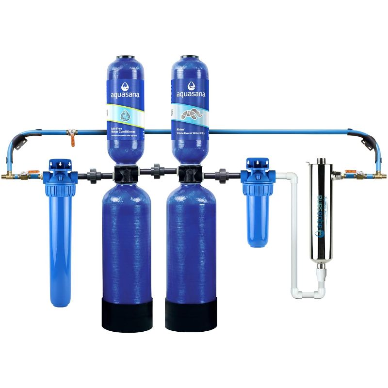 Photo 1 of Aquasana Whole House Water Filter System - UV Purifier - Salt-Free Descaler - Carbon & KDF Media - Filters Sediment & 97% Of Chlorine - 1,000,000 Gl - Water Softener Alternative - EQ-1000-AST-UV