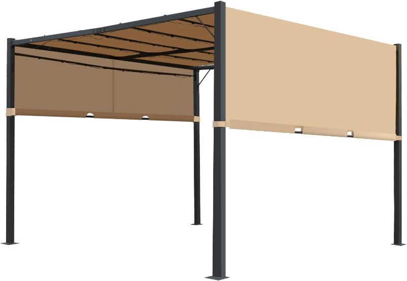 Photo 1 of 10’ x 10’ Outdoor Pergola Waterproof Gazebo Canopy Sturdy Frame Patio Pergola with Retractable Canopy Sides Solar Led Metal Stands for Porch Party Outdoor Patio Backyard, Tan