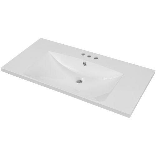 Photo 1 of 36" Single Bathroom Vanity Top With White Basin, 3-Faucet Holes, Ceramic, White Rectangular Center Undermount Modern Size WF283481AAK