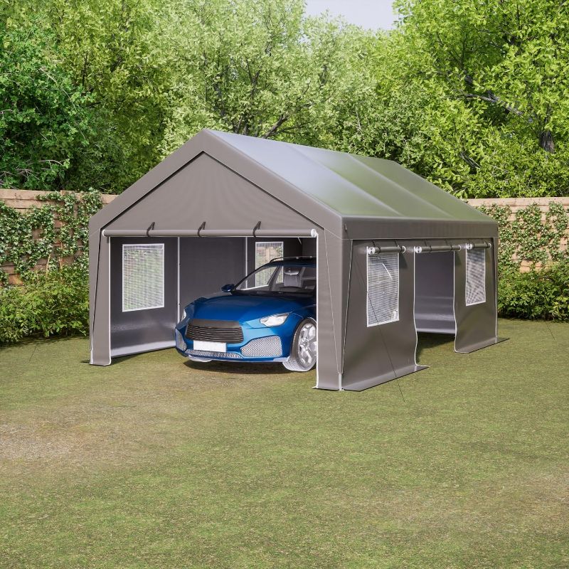 Photo 1 of *MIGHT BE * Carport, 13x20 ft Heavy Duty Carport Canopy with Removable Sidewalls and Doors, Portable Garage with Roll-up Ventilated Windows Storage Shelter for Car, Truck, SUV, Boat
