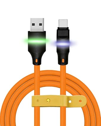 Photo 1 of GentsStride Neon Chubby - Frosted Silicone 120W Fast Charging Cable LED Light up Charger USB Cord RGB Glowing Gradual Charge Cord, Yellow, USB-A to Type-C, 4.9FT