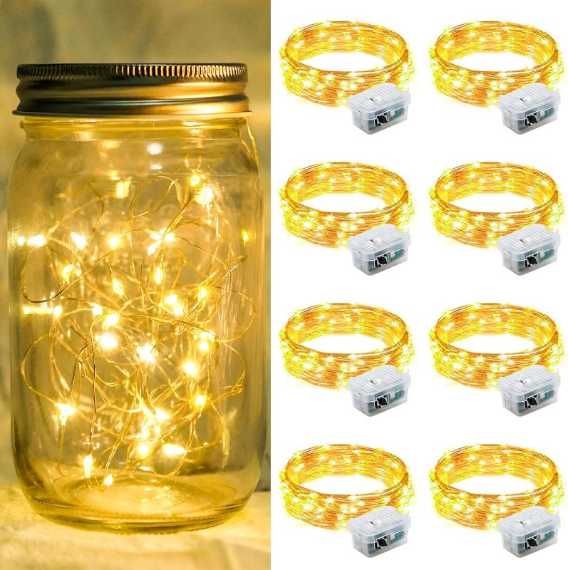 Photo 1 of 8 Pack LED Fairy Lights Battery Operated, 7Ft 20LED Mini String Lights Waterproof Twinkle Lights Firefly Starry Moon Lights for Mason Jars Wedding Christmas Party Bedroom Decor - 2pk bundle