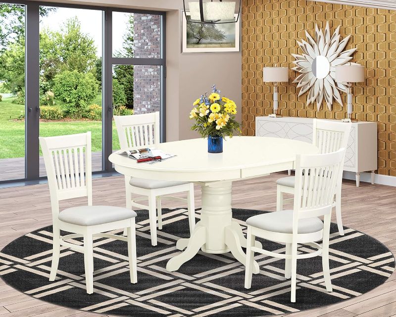 Photo 1 of ***MISSING ONE CHAIR FROM SET, 5 BOXES*** East West Furniture AVVA5-LWH-C Avon 5 Piece Room Set Includes an Oval Kitchen Table with Butterfly Leaf and 4 Fabric Upholstered Dining Chairs, Linen White