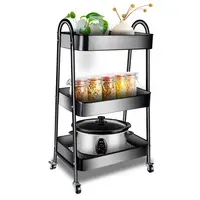 Photo 1 of 3-Tier Vavsea Metal Rolling Storage Organizer Lockable Wheels Trolley Cart 