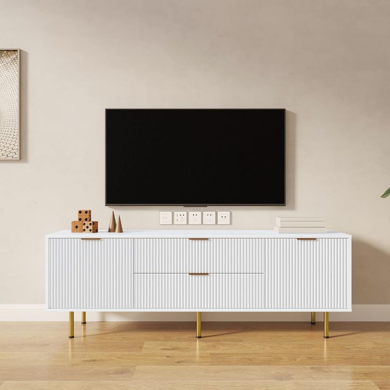 Photo 1 of Modern White TV Stand 70 65 60 Inch TV Console Table, Large TV Stands for 60-70 Entertainment Center with Storage, 60 65 65+ 70 Inch TV Stands For Living Room 60 