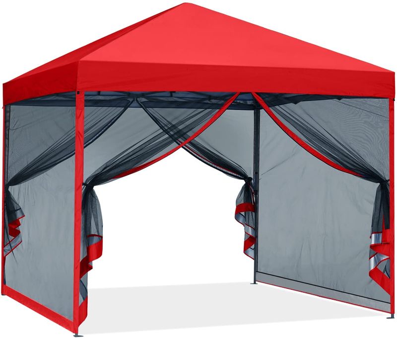 Photo 1 of ABCCANOPY 8 ft x 8 ft Easy Pop up Outdoor Canopy Tent With Netting, Red
