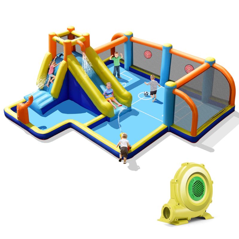 Photo 1 of Costway Giant Soccer-Themed Inflatable Water Slide Bouncer Splash Pool With 735W Blower
