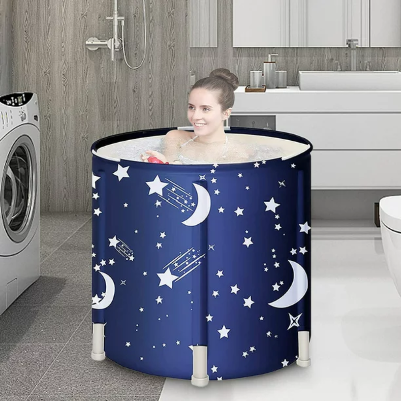 Photo 1 of Hurber Folding Bathtub Portable Shower Bath Tub, for Adults or Kids Efficiently Maintaining Temperature Soaking Tub, Blue, Starry Pattern
