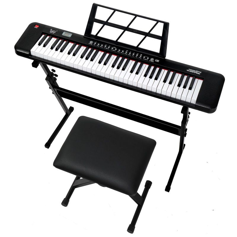 Photo 1 of Glarry 61 Key Lighting Keyboard with Piano Stand, Piano Bench, Built In Speakers for Beginners
