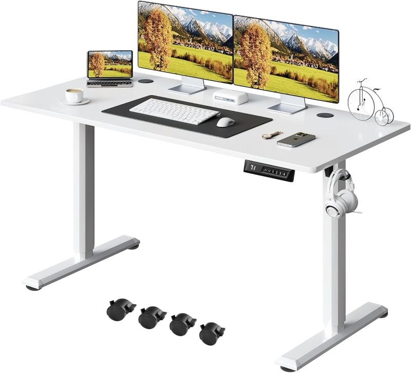 Photo 3 of MAIDeSITe I-Shaped Electric Lift Table 55 Inches Height Adjustable Desk Home Office Desk Single Motor (White+Log)