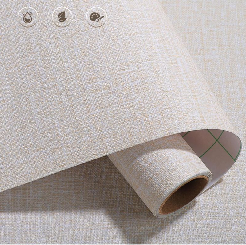 Photo 1 of 11 Yards Faux Light Beige Grasscloth Linen Wallpaper Peel and Stick Removable Simple Natural Embossed Textured Paper Self Adhesive Room Wall Decoration,32.8 Ft X 17.9 inch