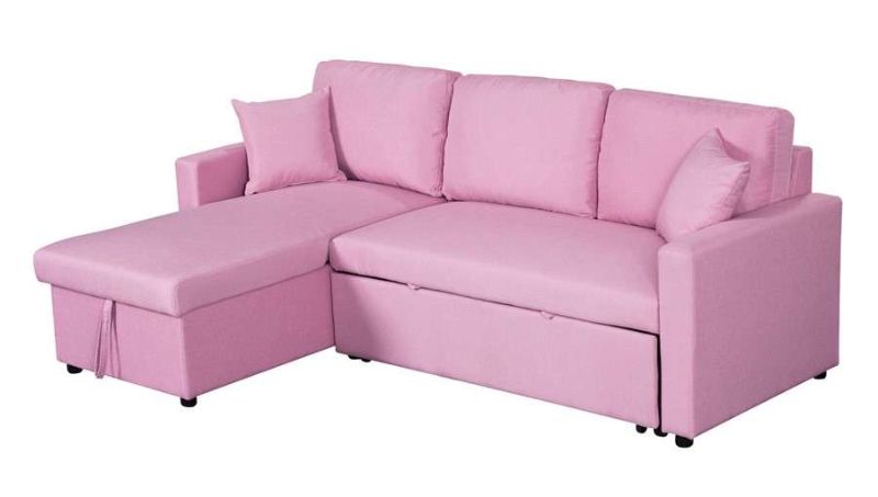 Photo 1 of ((( ONLY BOX 1 OF 2 ))))) Lilola Home - Paisley Pink Linen Fabric Reversible Sleeper Sectional Sofa with Storage Chaise - 81410PK
