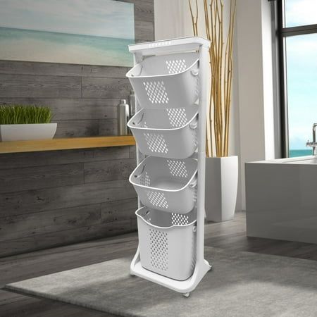 Photo 1 of 4-Tier Laundry Hamper Basket Sorter with Wheels Clothes Storage Organizer Shelf Rolling Cart 17 ×13 ×56
