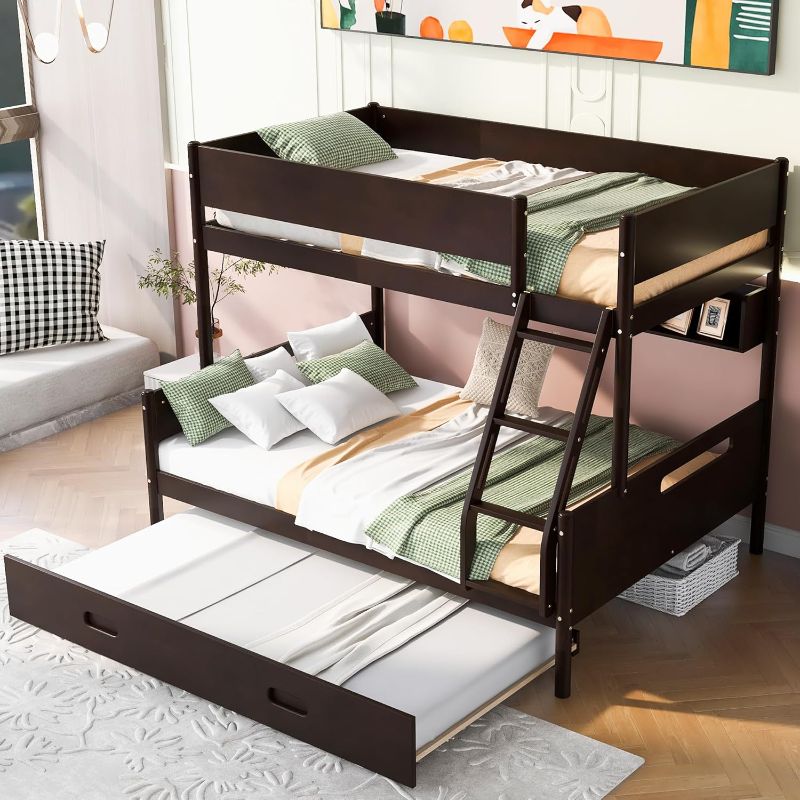 Photo 1 of Bunk Bed Full over full with Storage Staircase and 2 Drawers, Wooden Bunk Bed Frame with 4 Storage Shelves for Kids Boys Girls Teens (Espresso@028)
