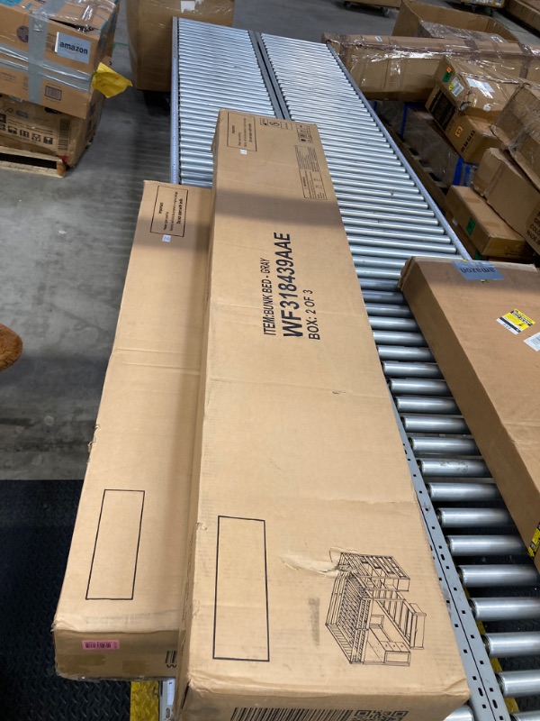 Photo 1 of *ONLY ONE  BOXES OF THE WHOLE SET- MISSING TWO BOXES*SOFTSEA L Shaped Bunk Bed Full Over Twin with Drawers and Shelf for Storage, Wood Bunk Bed Frame with Desk and Stairs, Full-Length Guardrail and No Box Spring Needed(Gray)