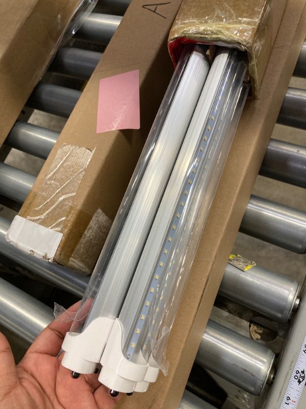 Photo 1 of (4-Pack), 10FT LED Shop Light Fixture,Super Bright 120W 6000K/White 19000LM Hanging/Surface Mount 8 Foot Led Lights, 4 Rows V Shape 96" LED Shop Lights,Linkable T8 LED Tube Lights for Garage Warehouse