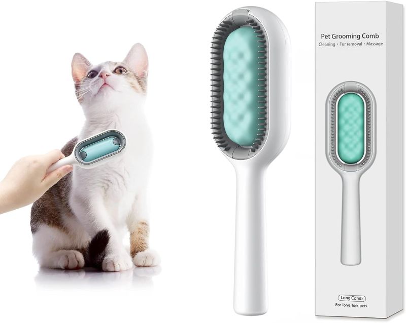 Photo 1 of Self-Cleaning Grooming Brush, Gently Removes Loose Undercoat and Mats for Cats and Dogs (Blue) - 3pk