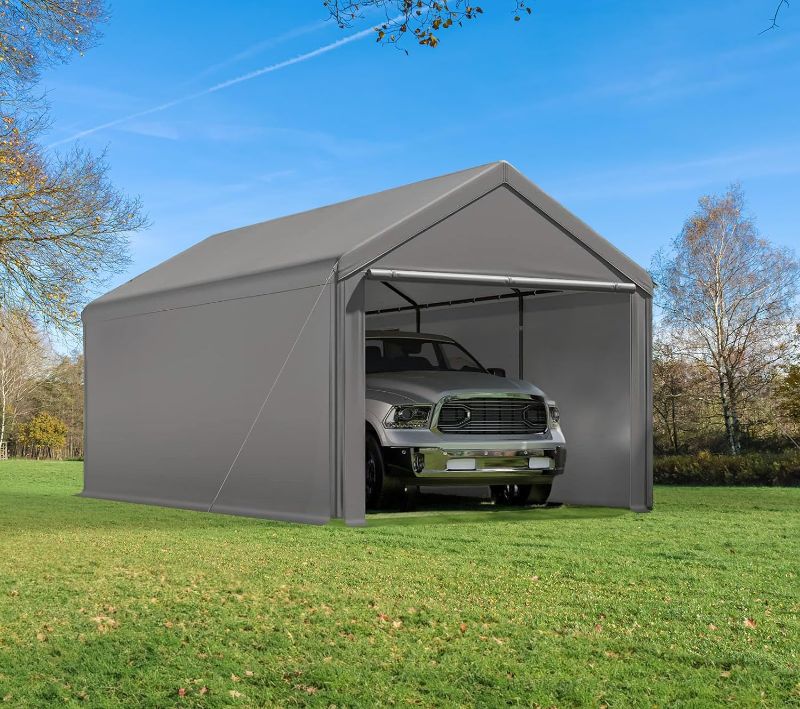 Photo 1 of Carport 10x20 Ft Heavy Duty Canopy Steel Canopy Storage Shed,Portable Garage Party Tent,Portable Garage with Removable Sidewalls & Doors All-Season Tarp for Carport (Grey) https://a.co/d/iEvyZG7