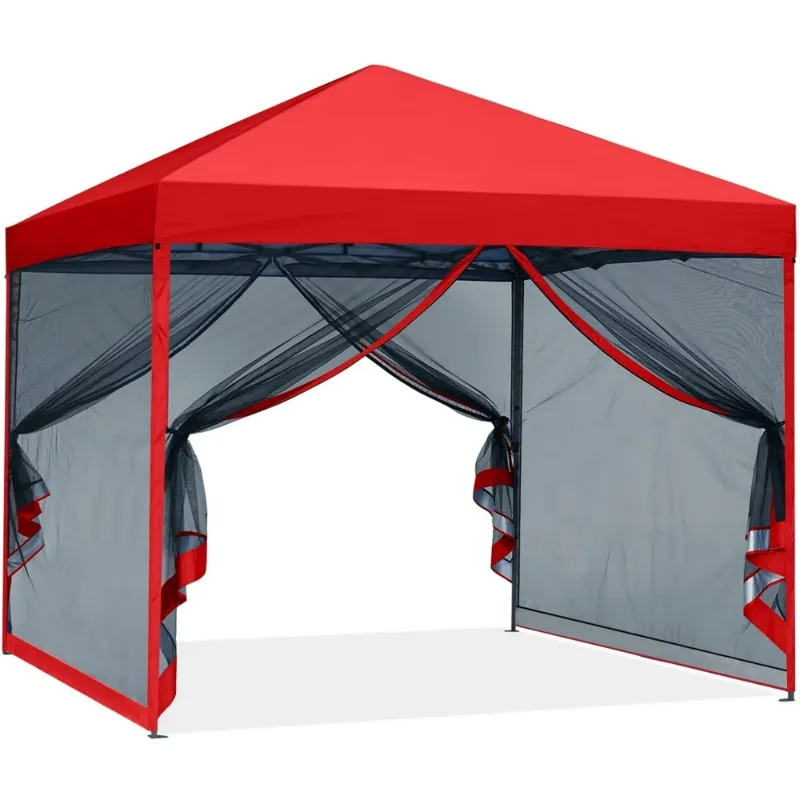 Photo 1 of ABCCANOPY 8 ft x 8 ft Easy Pop up Outdoor Canopy Tent With Netting, Red