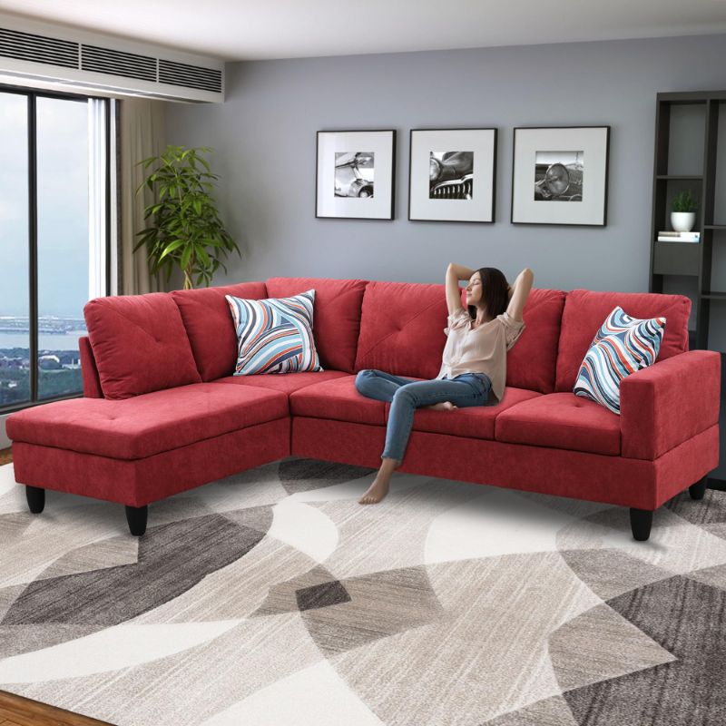 Photo 1 of LostCat 97" W Sectional Couches for Living Room, Flannel Sectional Sofas for Living Room, Modular Sectional Sofa with Storage Ottoman, L Shaped Couch for Living Room Furniture Sets, Red

