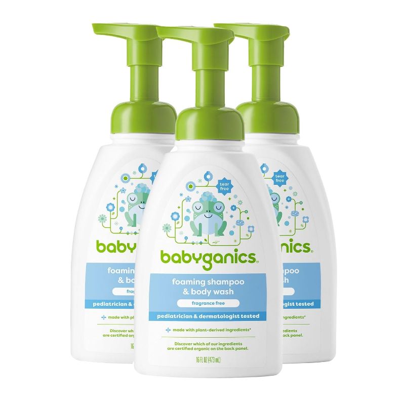 Photo 1 of Babyganics Baby Shampoo + Body Wash Pump Bottle, Fragrance Free, Non-Allergenic and Tear-Free, 16 Fl Oz (Pack of 3), Packaging May Vary
