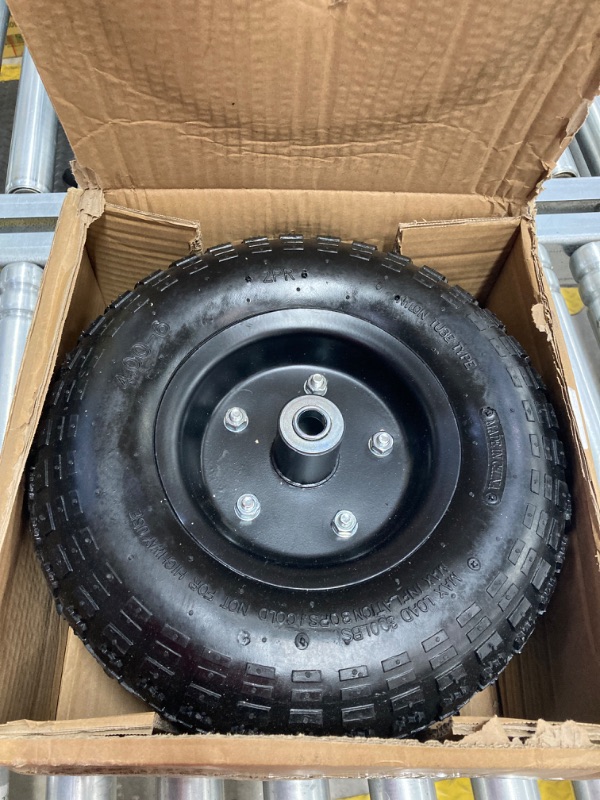 Photo 2 of 13 Inch 2 PCS Rubber Pneumatic Replacement Tires and Wheels 4.00-6 with 5/8'' Bearing and 3.15'' Offset Hub, Anti-slip Inflated Air Wheel for Garden Wagon/Hand Truck/Trolley/Garden Scooter etc.