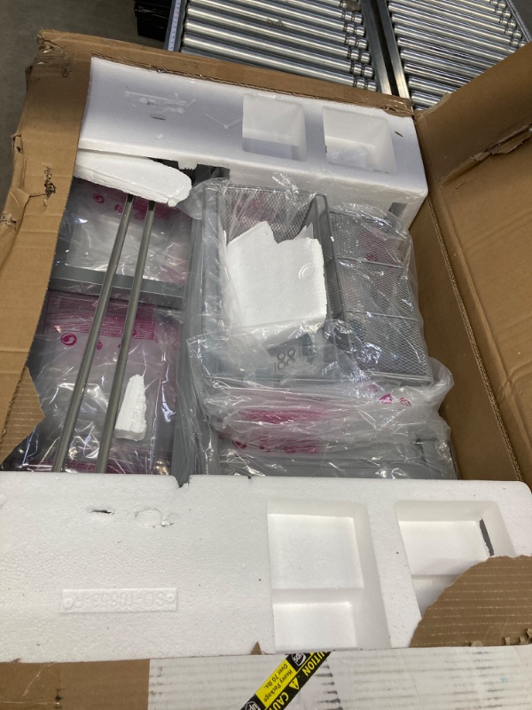 Photo 1 of Sew Ready Hobby and Cutting Table - 58.75" W x 36.5" D White Arts and Crafts Table with 2 Mesh Storage Drawers, Silver/White