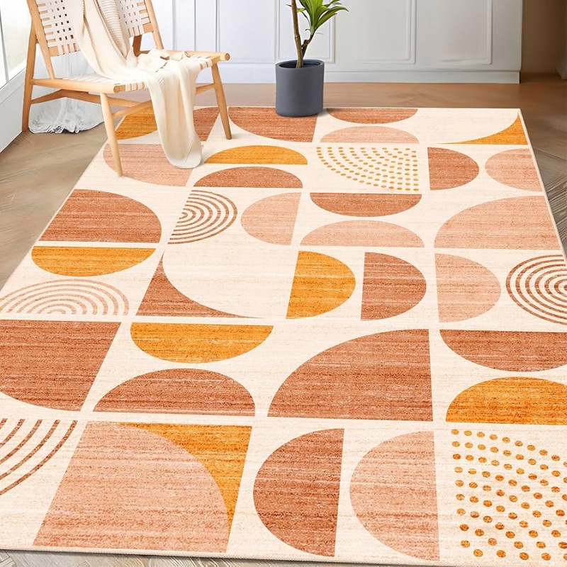 Photo 1 of ***read comments ***MUJOO Boho Rug Washable,3x5 Area Rugs for Bedroom Entryway Living Room Bedside,Small Throw Floor Carpet Non Slip Soft Indoor Modern Abstract Bohemian Orange