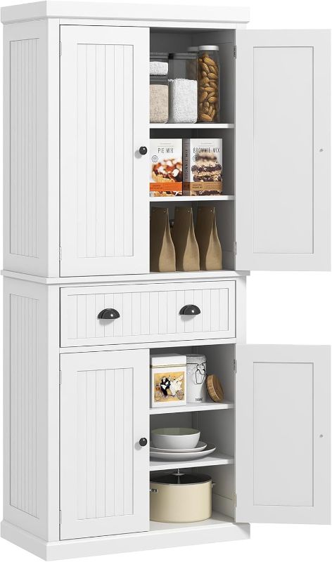 Photo 1 of HOMCOM 72" Kitchen Pantry Cabinet, Freestanding Tall Storage Cabinet, Traditional Kitchen Cabinet with 4 Doors, Drawer and 3 Adjustable Shelves for Dining Room, White