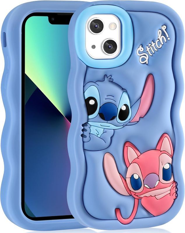 Photo 1 of oqpa for iPhone 14 Case Cute Cartoon 3D Character Design Girly Cases for Girls Boys Women Teens Kawaii Unique Fun Cool Funny Silicone Soft Shockproof Cover for Apple i Phone 14 6.1", Blue
