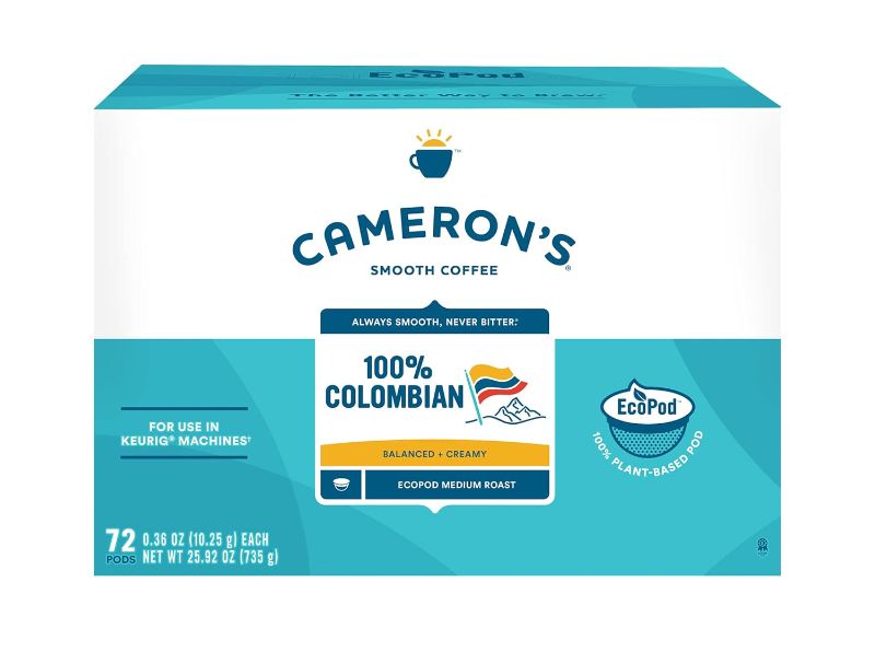 Photo 1 of Cameron's Coffee 100% Colombian Single Serve Coffee Pods, Medium Roast, 100% Arabica, 72 Count (Pack of 1) 
