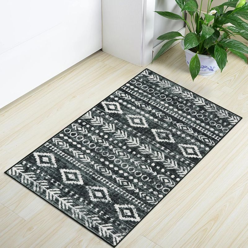 Photo 1 of ***UNSURE OF MEASURMENTS, PATTERN MAY BE SIMILAR BUT NOT IDENTICAL***   Lahome Boho Moroccan Throw Rug,Washable Black White 2x3 Entryway Rug Non Slip,Low-Pile Soft Bath Mat Rustic Tribal Kitchen Farmhouse Rugs for Entry Front Door 