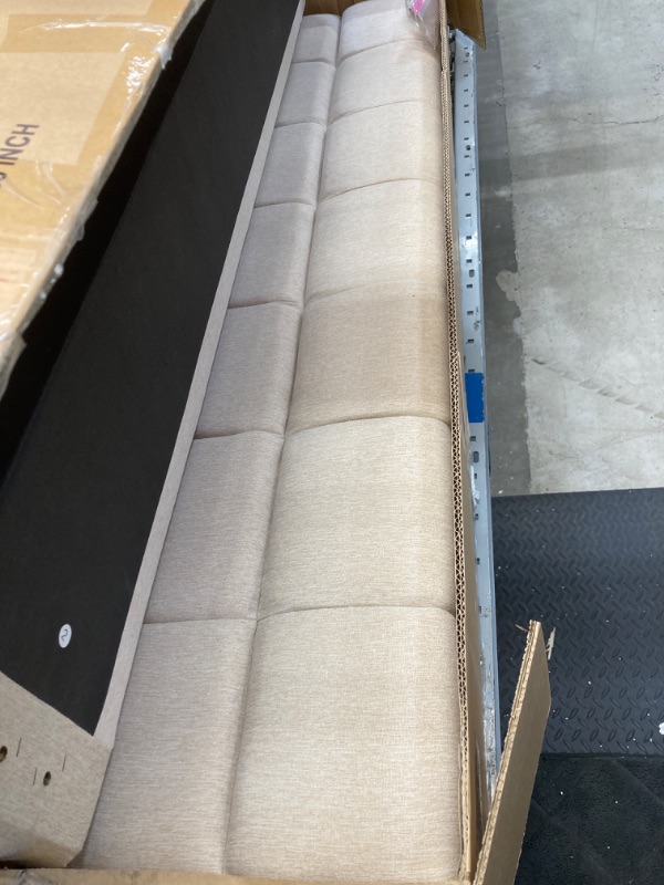 Photo 3 of ***MISSING PARTS, ONE BOX ONLY*** DNYN Full Size Upholstered Platform Bed with Thick Fabric for Kids/Adults,Solid Wood Bedframe w/Wood Slat Support for Small Space,Bedroom,Apartment,Easy Assembly & No Box Spring Needed, Beige