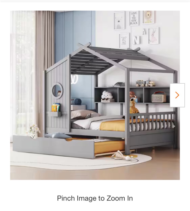 Photo 1 of Bellemave Twin Size House Bed with Storage Drawers for Kids,Twin Kids Bed Frame with Shelves,Wooden House Bed Frame for Girls,Boys,Can be Decorated,Gray https://a.co/d/dq1LyNI