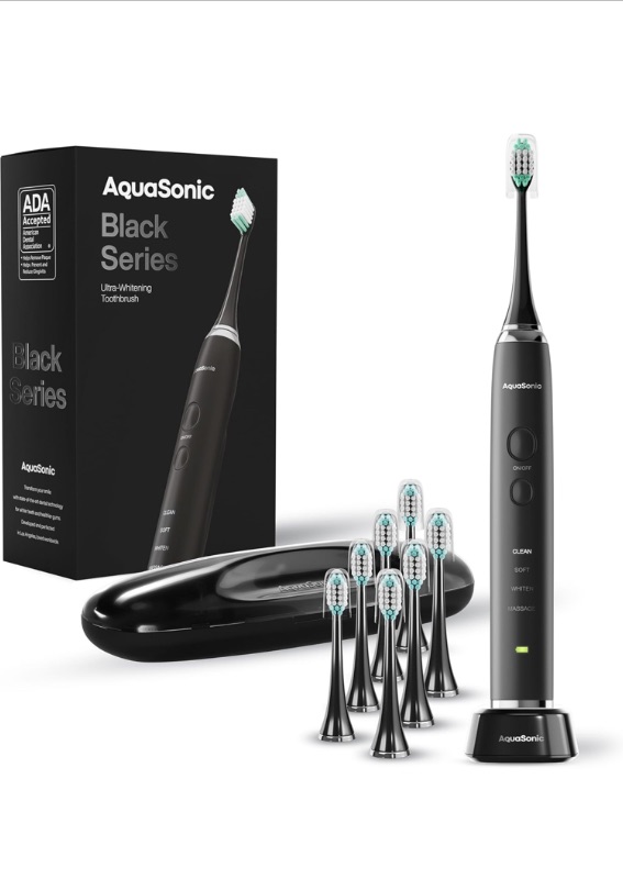 Photo 1 of 
Aquasonic Black Series Ultra Whitening Toothbrush – ADA Accepted Electric Toothbrush- 8 Brush Heads & Travel Case – 40,000 VPM Electric Motor & Wireless Charging - 4 Modes w Smart Timer https://a.co/d/i6B0Gh5