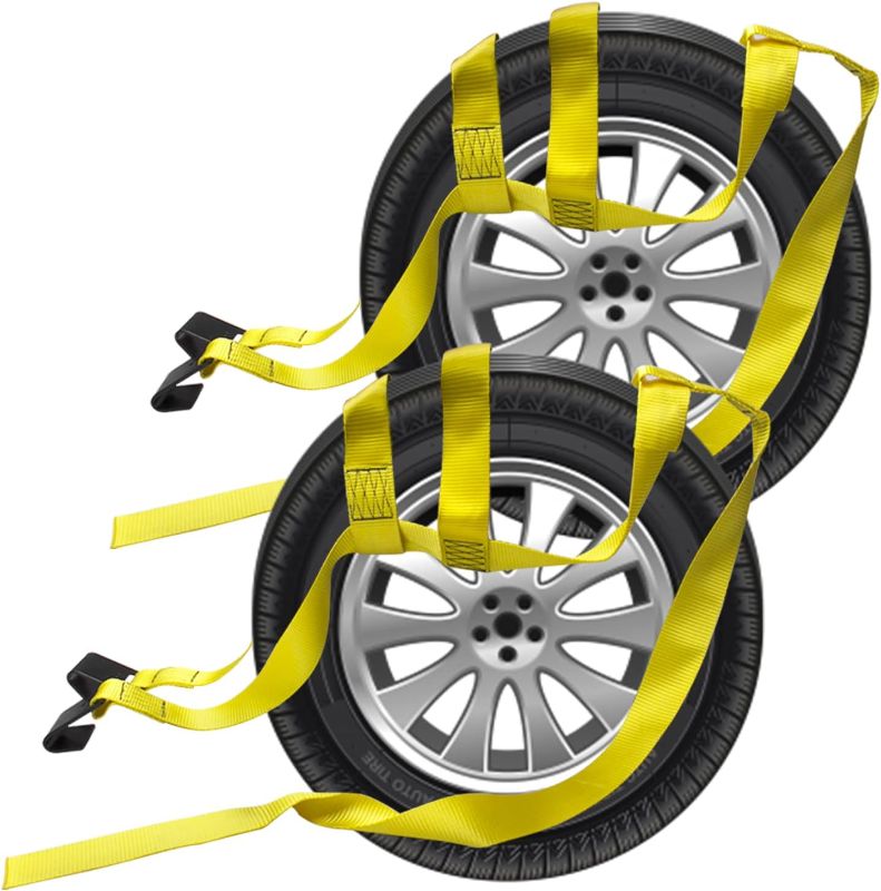 Photo 1 of 2 Pieces Tow Dolly Straps, Universal Adjustable Tie Down Tow Straps 17" to 21" Rim Size Fits for Demco Kar Kaddy Dollys with 2 Flat Hooks
